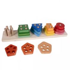 Kruzzel Dřevěný Třídič s 5 Tvary pro Děti, Vícebarevný, Rozměry 30 x 5,5 x 6,2 cm