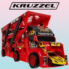 Kruzzel Nákladní vůz TIR s 6 auty, červený a černý, plast a kov, 30x11.5x7 cm