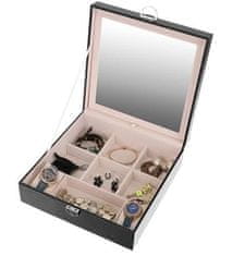 Beautylushh Šperkovnice s vyjímatelnou cestovní kazetou a zrcadlem, černá, PU zátěr/MDF, 25.5x25.5x30 cm