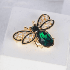 Camerazar Elegantní Hmyzí Brož se Zirkony a Zelenými Krystaly