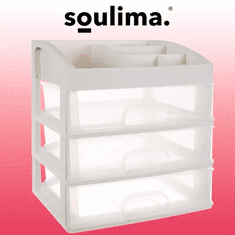 Soulima Organizér na kosmetiku s 3 průhlednými zásuvkami a 6 přihrádkami, mléčný/průhledný plast, 27 x 23,5 x 17 cm