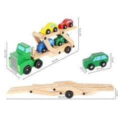 Kruzzel Dřevěný skládací náklaďák s odtahovkou a sadou 4 aut, rozměry 32 x 7,3 x 16,5 cm, hmotnost 650 g