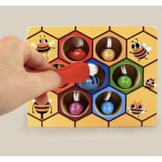 Kruzzel Dřevěná Hra "Honeycomb" s Plastovou Pinzetou a 7 Včelkami, Vícebarevná, Průměr Otvoru 3,5 cm
