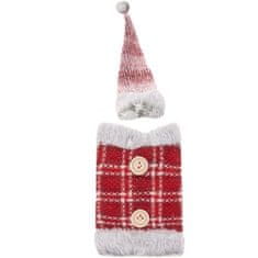 Ruhhy Vánoční ozdobný kryt na láhev s kloboukem, červená + šedá, polyester, 20 x 13 cm