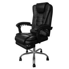 Malatec Otočná Kancelářská Židle s Výsuvnou Podnožkou, Černá Eko Kůže, Chromovaná Ocel