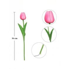 Flor de Cristal Umělá rostlina Tulipán, růžový a zelený, materiál PU, výška 36 cm