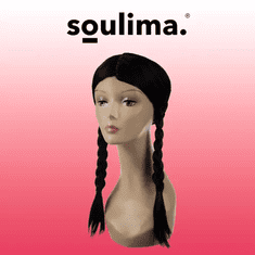 Soulima Dámská dlouhá paruka s copánky, černá, syntetické vlasy, obvod hlavy 52,7 - 57,3 cm