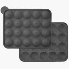 Ruhhy Silikonová forma na sušenky a lízátko, šedá, 20 otvorů, průměr koule 4 cm, rozměry 22.5 x 18.5 x 4 cm