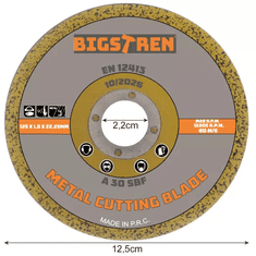 BIGSTREN Řezný kotouč na kov 125mm, tloušťka 1,0mm, univerzální uchycení 22,23 mm - Sada 50 ks