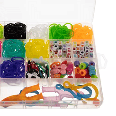 Kruzzel Kompletní sada pro výrobu náramků z gumiček, 1500 ks, 23 barev, s přihrádkovým organizátorem