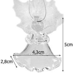 Ruhhy Andělé z průhledného skla s peřími křídly, 6 ks, bílá barva, rozměry 5 x 4,3 x 2,8 cm