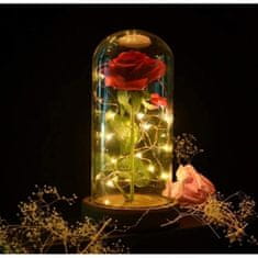 Flor de Cristal Věčná Křišťálová Růže pod Skleněnou Kopulí s LED Světly, Plast, 21 cm