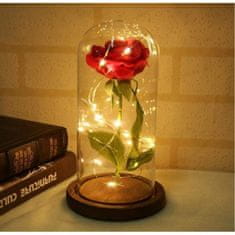 Flor de Cristal Věčná Křišťálová Růže pod Skleněnou Kopulí s LED Světly, Plast, 21 cm