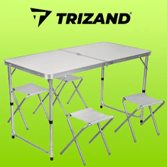 Trizand Kempingový set - stůl a 4 židle, MDF + ocel, rozměry stolu: 120 x 70,5-62,5-54 x 70 cm