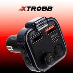Xtrobb FM Bluetooth Vysílač/Nabíječka 22355 s Autonabíječkou 12V/24V, Kompatibilní s IOS a Android, Rozměry 7,5 x 4,5 x 4,7 cm