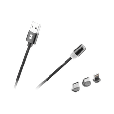 shumee Magnetický USB kabel 3v1 microUSB, USB typ C, Lightning 100 cm, černý