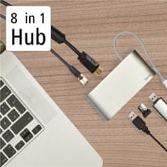 Hama USB Hub Multiport, 8 připojení, 3x USB-A, 2x USB-C, VGA, HDMI, LAN