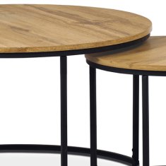 Autronic Moderní konferenční stolek Set 2 ks stolků, MDF deska, dekor divoký dub, kovová podnož, černý lak (AF-3002 OAK)