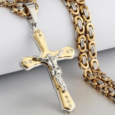 IZMAEL Pánský náhrdelník Zircon Kreuz-Zlatá/Stříbrná/65cm KP32535