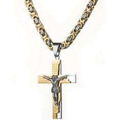 IZMAEL Pánský náhrdelník Grand Cross-Zlatá/Stříbrná/70cm KP32539