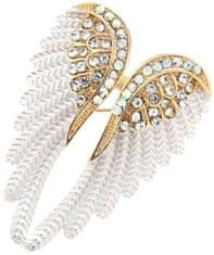For Fun & Home "Elegantní brož s bílými křídly, zirkony, bižuterní slitina, 3,7x5,3 cm"