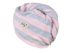 sarcia.eu Růžový a šedý pruhovaný turban na vlasy, ručník na vlasy 