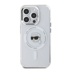 Karl Lagerfeld Zadní kryt IML Karl Head Metal Frame MagSafe pro iPhone 15 Pro Transparent