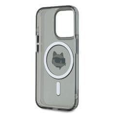 Karl Lagerfeld  IML Choupette Head Metal Frame MagSafe Zadní Kryt pro iPhone 15 Pro Black