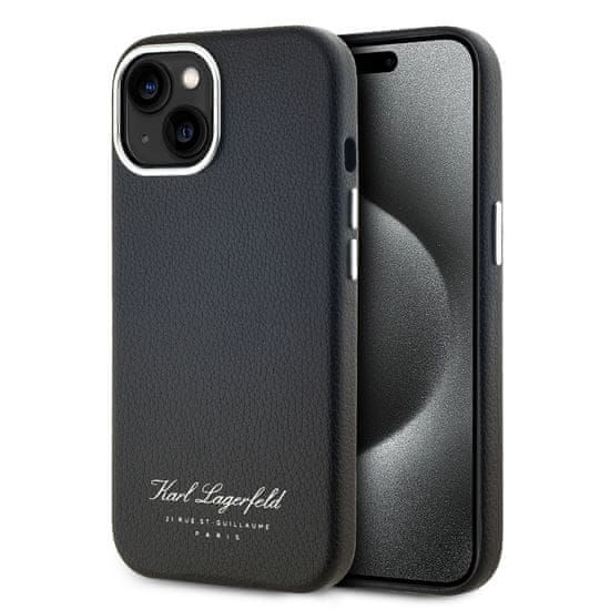 Karl Lagerfeld  Grained PU Hotel RSG Zadní Kryt pro iPhone 15 Black