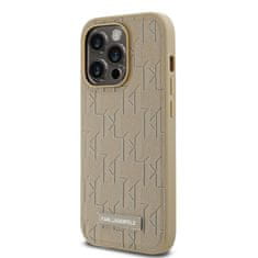 Karl Lagerfeld  PU Leather Monogram Metal Logo Magsafe Zadní Kryt pro iPhone 15 Pro Max Beige