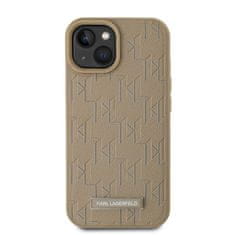 Karl Lagerfeld  PU Leather Monogram Metal Logo Magsafe Zadní Kryt pro iPhone 15 Beige