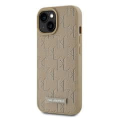 Karl Lagerfeld  PU Leather Monogram Metal Logo Magsafe Zadní Kryt pro iPhone 15 Beige