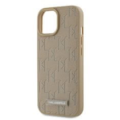 Karl Lagerfeld  PU Leather Monogram Metal Logo Magsafe Zadní Kryt pro iPhone 15 Beige