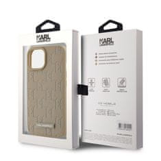 Karl Lagerfeld  PU Leather Monogram Metal Logo Magsafe Zadní Kryt pro iPhone 15 Beige