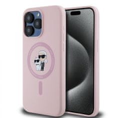 Karl Lagerfeld  Liquid Silicone Karl and Choupette Magsafe Zadní Kryt pro iPhone 15 Pro Max Pink