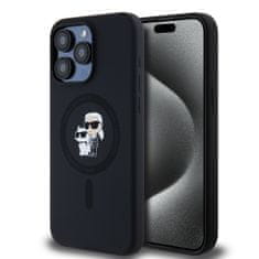 Karl Lagerfeld  Liquid Silicone Karl and Choupette Magsafe Zadní Kryt pro iPhone 15 Pro Max Black