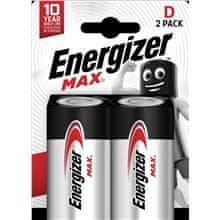 Energizer Alkalické baterie Max 1,5 V, typ D, 2 ks