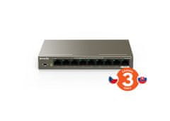 Tenda TEG1109P-8-102W - PoE AT Switch 102Watt, 9xRJ45 Switch s 8x 10/100/1000 Mbps PoE, Fanless, Kov