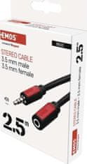 Emos JACK kabel 3,5mm stereo, vidlice - 3,5mm zásuvka 2,5m