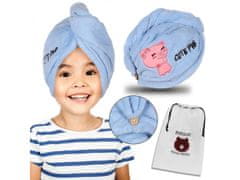 sarcia.eu Modrý turban do vlasů pro dítě, ručník z prasečích vlasů 