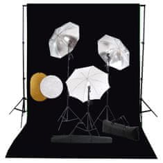 Vidaxl Foto studio set s lampami, deštníky, pozadím a odraznou deskou
