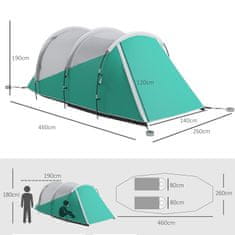 OUTSUNNY Tunnel Stan Campingový Stan Pro 5 Osob Rodinný Stan Pro 2 Pokoje Taška Na Přenášení 3000 Mm Skupinový Stan Garden Green 