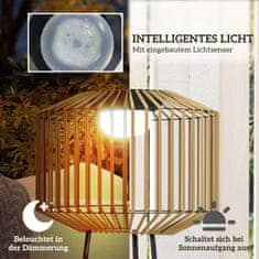 OUTSUNNY Solar Path Light Usb Dobíjecí Zahradní Lampa Led Venkovní Lampa Světelný Senzor Polička Ip44 Balkon Patio Kov Hnědá 