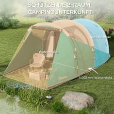 OUTSUNNY Tunnel Stan Campingový Stan Pro 5 Osob Rodinný Stan Pro 2 Pokoje Taška Na Přenášení 3000 Mm Skupinový Stan Garden Green 