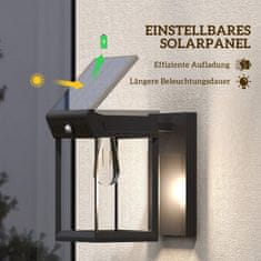 OUTSUNNY Solární Nástěnné Světlo Led Venkovní Světlo Zahradní Světlo Teplé Bílé Nastavitelný Světelný Senzor Ip44 Garden Patio Black 