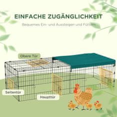 PAWHUT Small Animal Cage Ohrádka S 5 Dveřmi A Střechou, Venkovní Králíkárna, Zelená, 185X75X50Cm 