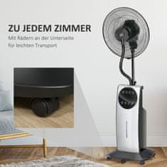 HOMCOM Stojanový Ventilátor S Rozprašovací Mlhou 90W Chladicí Ventilátor, 3,1L Nádrž Na Vodu, 3 Vzduchové Režimy, Kolečka, Dálkové Ovládání, Černá 