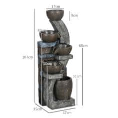 OUTSUNNY Zahradní Fontána Solární Fontána Dekorativní Fontána Led Osvětlení 5 Úrovní Zahradní Terasa Syntetická Pryskyřice 37X35X107Cm 