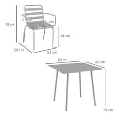 OUTSUNNY Sedací Sestava Zahradní Nábytek Set Jídelní Stůl 4 Stohovatelné Židle Zahradní Set Ocelová Světle Šedá 