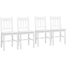 HOMCOM Jídelní Židle Sada 4 Moderních Kuchyňských Židlí S Opěradlem, Borové Dřevo, Bílá, Ideální Do Kuchyně A Obývacího Pokoje 